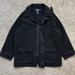 Vintage Polo Ralph Lauren Black Wool Pea Coat Full Zip Up Jacket Men’s Size XL